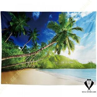 自然風景タペストリー 美しい海 日の出 ビーチと椰子の木 ハワイアン風 夕日 室内装飾タペストリー おしゃれな壁掛け インテリア ファブリック装飾用品の画像