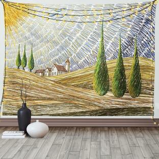 Ambesonne イタリアンタペストリー ゴッホスタイル イタリア 谷 田舎の野原 ヨーロッパの景色 絵画プリント ファブリック 壁掛け装飾 寝室の画像