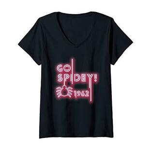 Tシャツ キャラクター ファッション J7YACC20H9X Marvel Spider-Man Go Spidey 1962 Neon Logo V-Neckの画像