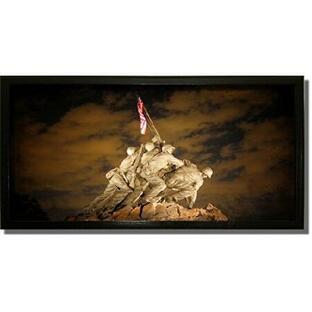 米国海兵隊戦争記念碑( Iwo Jima Memorial )上の写真ストレッチキャンバス、壁アート装飾ハングする準備。。 11" x 21" in Black Wood Frame B1035BFの画像