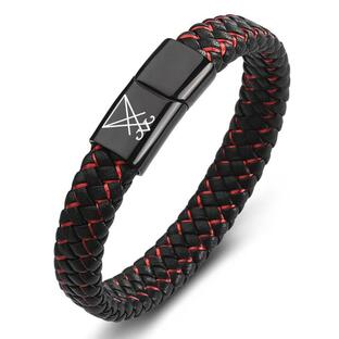 SHNIAN Satan Symbol Signet Bracelet Titanium Steel Black & Red W 並行輸入品の画像