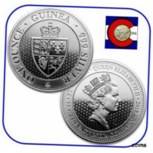 【品質保証書付】 アンティークコイン NGC PCGS 2019 St. Helena 1 oz Silver ?1 Spade Guinea Shield Coin in direct fit capsuleの画像