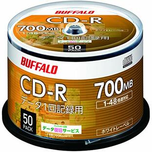 【Amazon.co.jp限定】 バッファロー データ用 CD-R 1回記録用 700MB 50枚 スピンドル 1-48倍速 ホワイトレーベル RO-CR07D-050PW/Nの画像