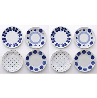 丸鎌陶器 美濃焼 青色タッチリム小皿(4柄×2枚組)の画像