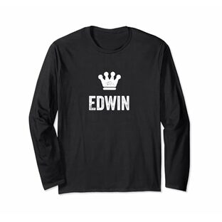 Edwin the King / 王冠 & ネームデザイン 男性用 エドウィンと呼ばれる 長袖Tシャツの画像