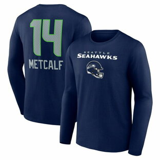 ファナティクス メンズ Tシャツ トップス DK Metcalf Seattle Seahawks Team Wordmark Name & Number Long Sleeve TShirt College Navyの画像