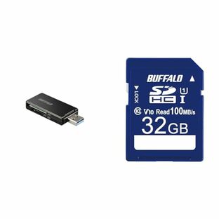【セット買い】バッファロー BUFFALO USB3.0 microSD/SDカード専用カードリーダー ブラック BSCR27U3BK + バッファロー SDカード 32GB 100MB/s UHS-1 スピードクラス1 VideoSpeedClass10 IPX7 Full HD データ復旧サービス対応 RSDC-032U11HA/Nの画像