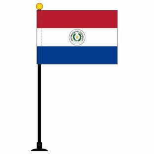TOSPA パラグアイ 国旗 ミニフラッグ 旗サイズ10.5×15.7cm テトロンスエード製 ポール27cm 吸盤 のセット 日本製 世界の国旗シリーズの画像