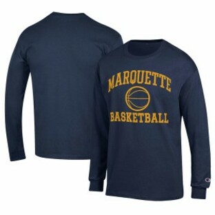 チャンピオン メンズ Tシャツ トップス Marquette Golden Eagles Champion Icon Logo Basketball Jersey Long Sleeve TShirt Navyの画像