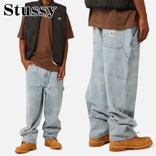 Stussy ステューシー デニム ジーンズ パンツ ワイドパンツ Stock 8 Ball Carpenter Jeans ストリート系 ロゴ メンズ レディース ユニセックス 正規品 ST0M0473[の画像