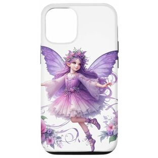 iPhone 14 パープル フェアリーウィング ライラック フローラル ユリ 妖精 花 スマホケースの画像
