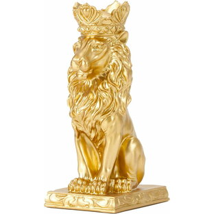 ゴールドクラウンライオンキング彫像高さ22.9cmゴージャスライオン像ホームレオ装飾彫刻書斎贈り物輸入品の画像
