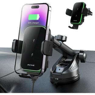 Wireless Charger for Car Dual Coils 15W Qi Fast Charging Auto Clamping Wireless Car Charger Mount Niuyane Wireless Charging Phone Holder for iPhoneの画像