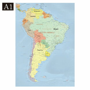 世界地図 ポスター【南米】A1 [ラミネート加工] 大型(594×841mm) 英語版 world map デザイン マップの画像