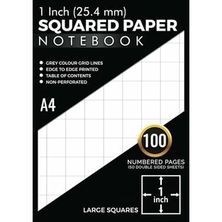 1 Inch Squared Paper Notebook A4: Edge to Edge Printed Grey Colour Square Ruled Quad Grid for Maths, Science, RPG Map Drawing, Wargaming Terrain | 100 Numbered Pages (50 Double Sided Sheets) with Table of Contentsの画像