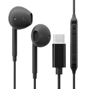 イヤホン 高音質 ステレオ USB Type-C ブラック 黒 インナーイヤー マイク付 リモコン付 有線 ケーブル 1.2ｍの画像