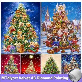 5dダイヤモンド絵画 クリスマスツリーダイヤモンドアート 犬のクロスステッチキット 手作りの手工芸品 ラインストーンの家の装飾の画像