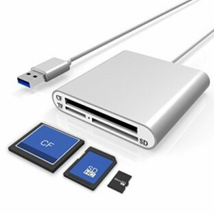 Cateck アルミ製USB3.0 カードリーダー、３スロットSD、CF、microSD|TFカード対応 高速カードリーダーアダプタ（シルバー）の画像