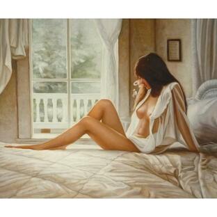肉筆絵画 油絵 油彩画 洋画 木枠付 (油絵額縁付きで納品対応可) F10号 「窓辺の裸婦-2」の画像