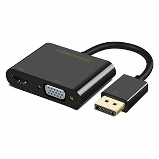 CableCreation 多機能DisplayPort-HDMI VGAアダプター 2イン1 DP1.2 DP-HDMI VGAハブ オス-メスコンバーター 4K@60Hz ビデオ/オーディオ ブラックの画像