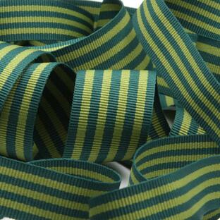リボン テープ 手芸 ストライプグログランリボン 約15mm ダークグリーン&ライトオリーブ 9.14M巻 服飾 ラッピング FUJIYAMA RIBBONの画像