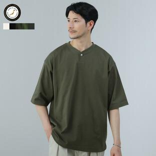Tシャツ カットソー メンズ 春 夏 日本製 国産 綿100 天竺 オーバーサイズ 半袖 5分袖 ヘンリーネック イージーケア AUD6405の画像