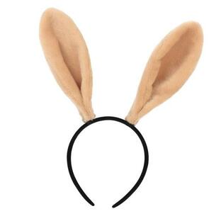 フェイクファー耳カチューシャコスチュームアクセサリーかぶとぬいぐるみウサギのヘアバンドライトブラウンの画像