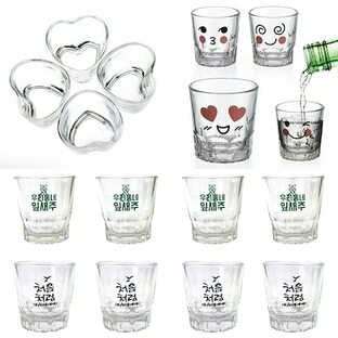 選べる 焼酎グラス 可愛い表情4個 ハートグラス4個 ビックショットグラス2個 ピュアセミグラス4個 ピュアミニハンドルグラス4個 韓国の画像