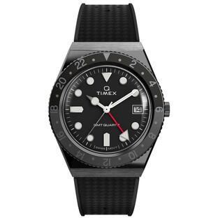 Timex Men's Q GMT 38mm Watch Triple Black with Rubber Strap 並行輸入品の画像