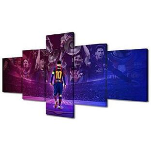 Messi ポスター キャンバスアート 壁 スポーツテーマ 壁 5パネル フットボール サッカー スーパースター アートワーク プリント モダン装飾 キャンバス ウォールの画像