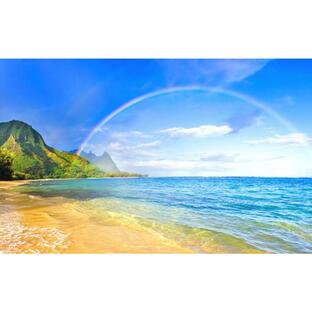 絵画風 壁紙ポスター (はがせるシール式) 南国の島とビーチと虹のハーモニー ハワイ 波 虹 キャラクロ SRBW-008W2(ワイド版 603mm×376mm)＜日本製＞の画像