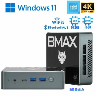 ミニPC ミニパソコン Windows11 mini pc 16GB DDR4 512GB SSD Intel N100 Linux/win 11 Pro mini PC 最大3.4GHz 4コア4スレッド 静音 省電力 豊富なポート 4K 60Hz 3画面同時出力 Type-C HDMI*2/USB*4/ Wi-Fi 5 /BT4.2/ RJ45-1000M-LAN BMAXの画像