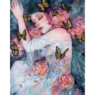 Margaret Morales クロスステッチ刺しゅうチャート HAED 図案 【Sleeps with Butterflies MM】 Heaven And Earth Designs 輸入 上級者 女性 女 眠り 芍薬 シャクヤク 牡丹 花 蝶 バタフライの画像