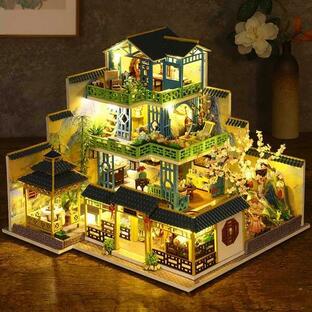 DIY木製ドールハウスミニチュアビルディングキット中国建築ドールハウス家具付きヴィラおもちゃ大人の誕生日プレゼントの画像
