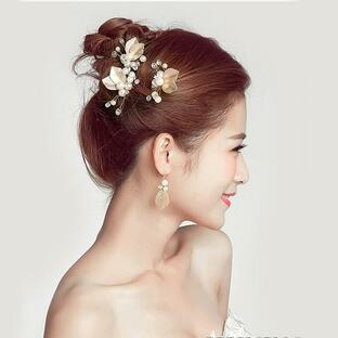 花嫁 髪 飾り Uピン ゴールドの葉 ヘアピン ヘアアクセサリーの画像