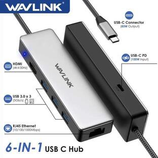 Wavlink-ギガビットイーサネットアダプター 4k @ 30hz hdmi usb cハブ 6 in 1 5gbps usb 3.0 100w Windows Mac Linux用の電源配信ipad、osの画像