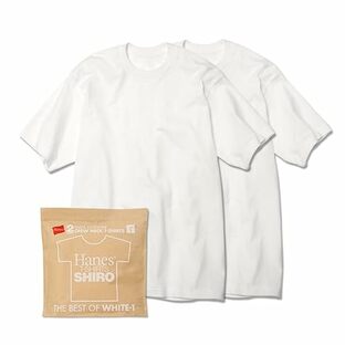 [ヘインズ] Tシャツ 2枚組 半袖 SHIRO 綿100% 丸胴仕様 タグレス仕様 Tシャツ白 クルーネックTシャツ2枚組 アンダーウェアメンズ HM1-Z701 ホワイト Lの画像