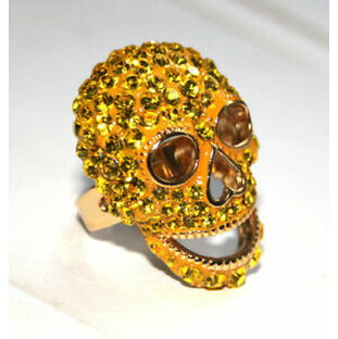 anello wilson ジュエリー・アクセサリー バトラーウィルソンスカルリングリングbutler e grande giallo cristallo smalto skull ring taglia unicaの画像