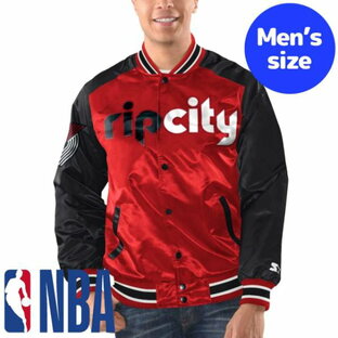 【送料無料+割引クーポン】 NBAオフィシャル メンズ アウター バーシティジャケット スタジャン ジャンパー ポートランド・トレイルブレイザーズ Portland Trail Blazers Renegade Satin Varsity Jacketの画像