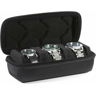 SAFEBUDDY 腕時計3本用 トラベルロールケースボックス ソフト保護枕付き キャビネット&ケース ハードセーフトランスファーケース フェイス60mmまでのほとんどの時計に適合 3スロット ブラック 黒の画像