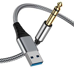 USB to 6.35mmオーディオケーブル 2m USB-6.35mmAUXステレオオーディオ補助コンバーター DAC搭載 Hi-Fi音質 ナイロンの画像