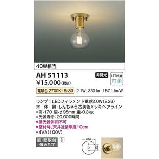 AH51113 照明器具 デザイン小型シーリング LED（電球色） コイズミ照明(PC)の画像