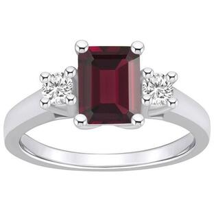 Alyson Layne レディース リング アクセサリー Alyson Layne 14k White Gold Emerald Cut Garnet & 1/4 Carat T.W. Diamond Ringの画像