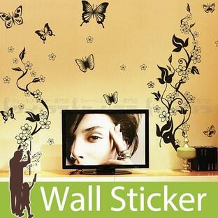 ウォールステッカー 壁 花 花柄・蝶B モノトーン 貼ってはがせる のりつき 壁紙シール ウォールシール 植物 木 花 宅Cの画像