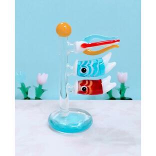 ガラス細工 鯉のぼり（S) マーブル青 ミニチュア 置物 雑貨 小物 端午の節句の画像