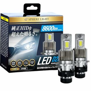 スフィアライト 純正HID用 LED ヘッドライト D2R 6000K ホワイト 8600lm 12V 24V 兼用 シェード付き 21200cd 車検対応 ポン付け バルブタイプ 配線レス 汎用 SPHERELIGHT SLGAD2R060の画像