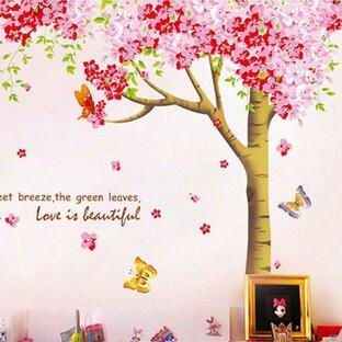 ウォールステッカー 壁ステッカー ステッカー 壁シール インテリア雑貨 雑貨 デコレーション 装飾 桜の木 桜 春 ピンク 蝶 綺麗 明るいの画像
