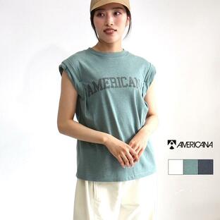 Americana アメリカーナ ロールアップＴ BRF-M-702A-2 レディース 春夏 ティーシャツ ロゴTシャツ ゆったり フレンチスリーブ 綿 麻 メール便可の画像