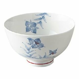 軽い 磁器 軽量 強化磁器製 業務用 食器 皿 10個入 飯碗 和らく茶碗 藍染草花 おかるのキモチ 美濃美人[81AWAKO]の画像