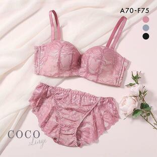 ココランジェ COCO Linge ラブアップハーフ ブラジャー ショーツ セット 脇高 モールドカップ ストラップレス 総レースの画像